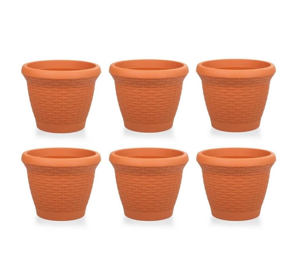 Omnipazar SO-HS06 Plastik Hasır Desenli Saksı 42 lt Kiremit 6 Adet