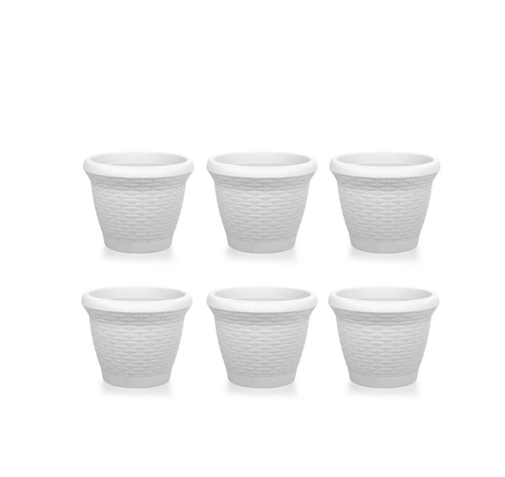 Omnipazar SO-HS01 Plastik Hasır Desenli Saksı 3.3 lt Kirli Beyaz 6 Adet