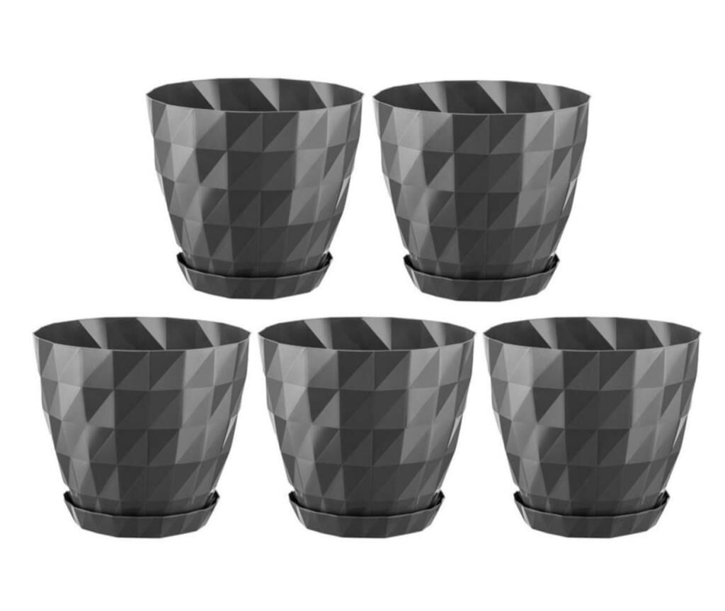 Omnipazar SO-KRT5 Dekoratif Kristal Saksı Takımı 6 lt Antrasit 5 Adet