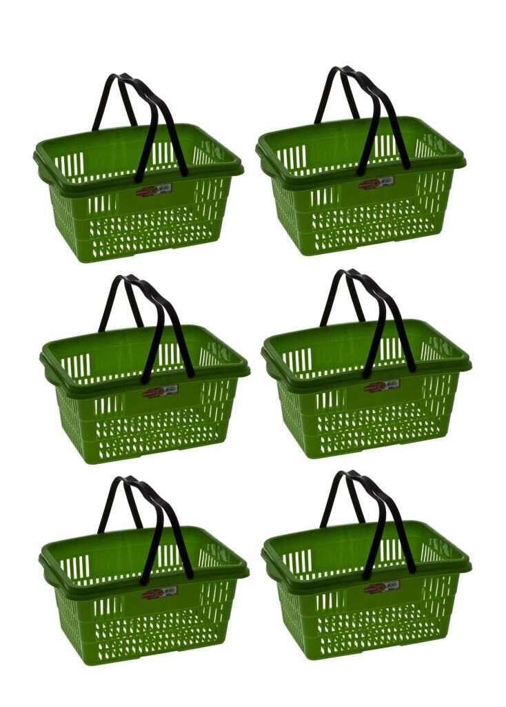 Omnipazar SY-2260 Çift Saplı Plastik Market Taşıma Sepeti Yeşil 6 Adet
