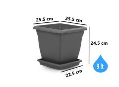 Omnipazar SO-VK02 Villa Kare Tabaklı Saksı Takımı 9 lt Antrasit 6 Adet