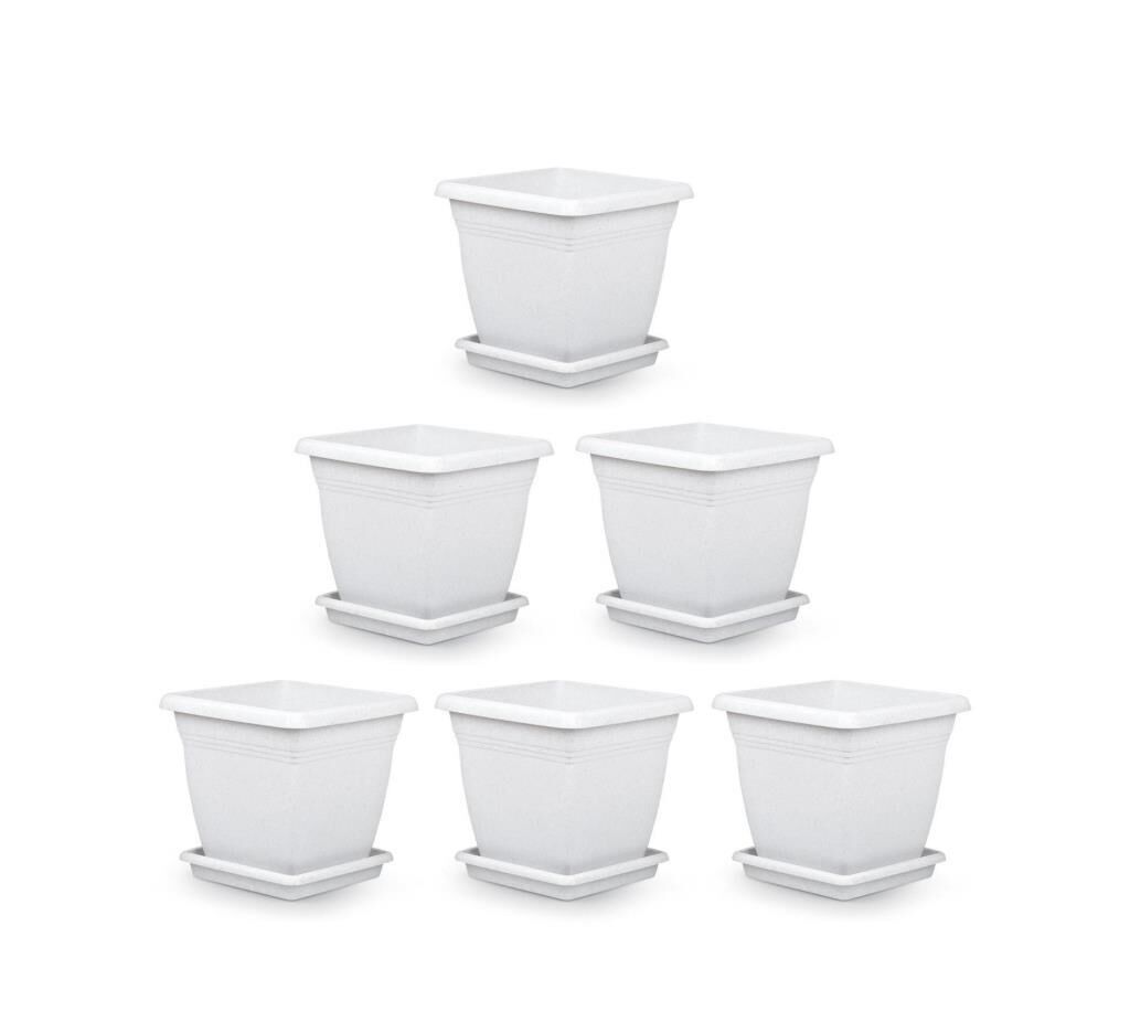 Omnipazar SO-VK02 Villa Kare Tabaklı Saksı Takımı 9 lt Kirli Beyaz 6 Adet