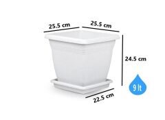 Omnipazar SO-VK02 Villa Kare Tabaklı Saksı Takımı 9 lt Kirli Beyaz 6 Adet