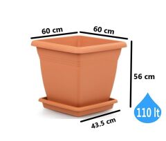 Omnipazar SO-VK06 Villa Kare Tabaklı Saksı Takımı 110 lt Kiremit 3 Adet