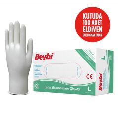 Beybi Lateks Pudralı Beyaz Muayene Eldiveni 100' lü Paket Large