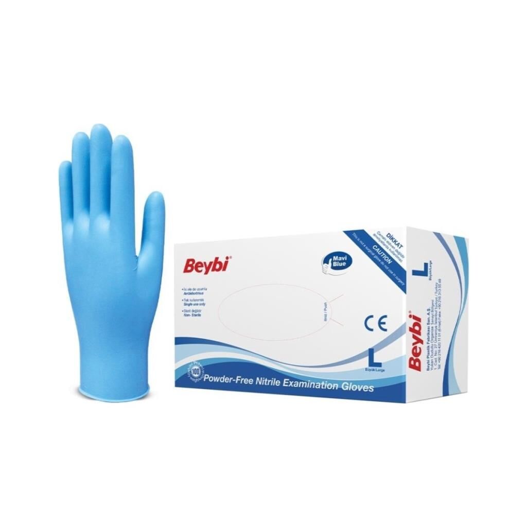 Beybi Nitril Pudrasız Mavi Muayene Eldiveni 100' Lü Paket Large