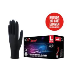 Beybi Njoy Nitril Siyah Pudrasız Eldiven 100' Lü Paket Large