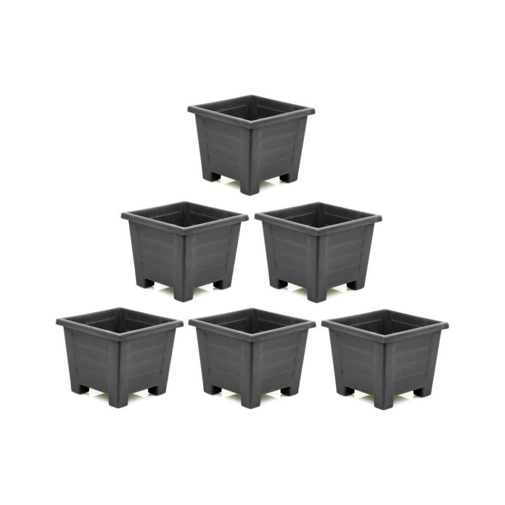 SY-5848 Dekoratif Plastik Kare Ayaklı Saksı 30 Lt Antrasit 6 Adet