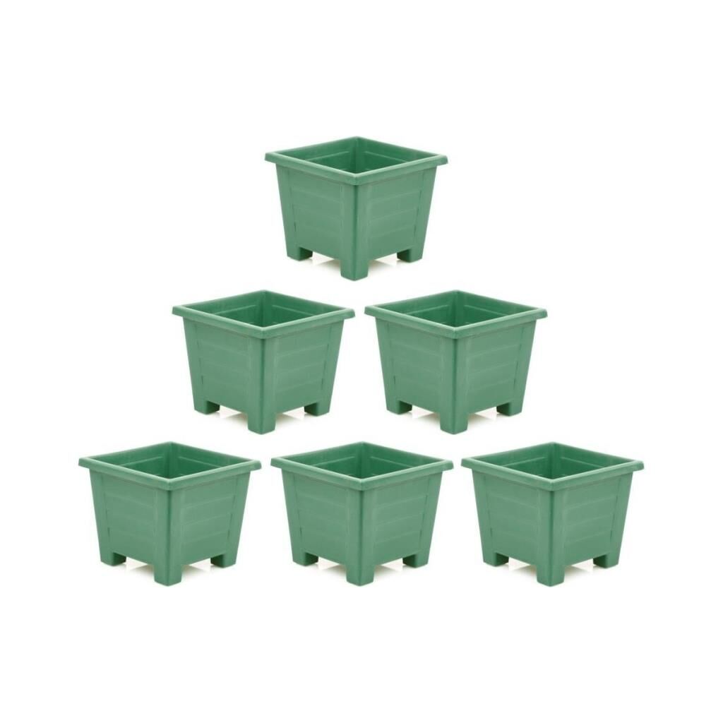 SY-5848 Dekoratif Plastik Kare Ayaklı Saksı 30 Lt Yeşil 6 Adet