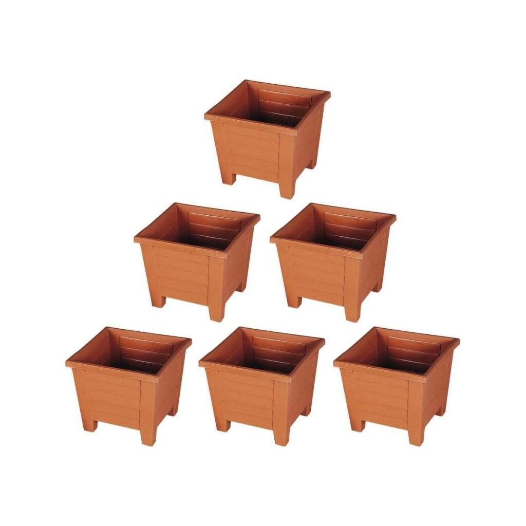 SY-5848 Dekoratif Plastik Kare Ayaklı Saksı 30 Lt Kiremit 6 Adet