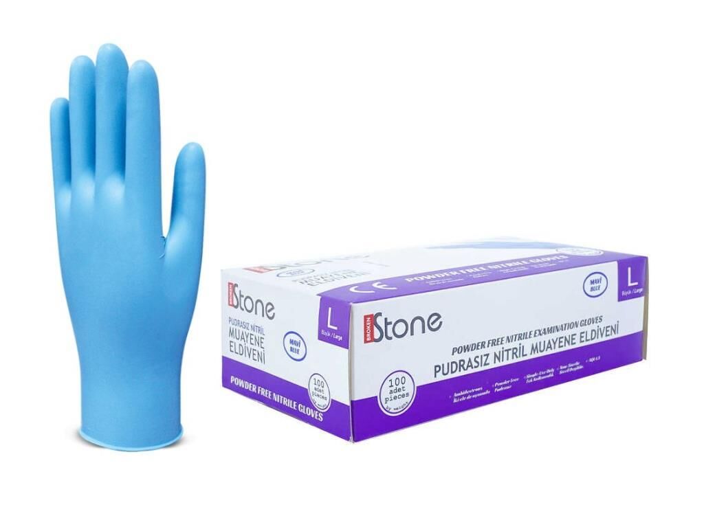 Stone Nitril Pudrasız Mavi Muayene Eldiveni 100' lü Paket Large