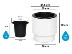 Omnipazar SO-VGS2 Vega Modern Plastik Saksı Takımı İç Kovalı 20 Litre No:2 Beyaz