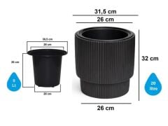 Omnipazar SO-VGS2 Vega Modern Plastik Saksı Takımı İç Kovalı 20 Litre No:2 Siyah