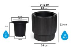 SO-VGS2 3 Adet Vega Plastik Modern Saksı Takımı No:2 İç Kovalı 20 Lt Siyah