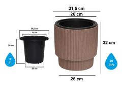SO-VGS2 3 Adet Vega Plastik Modern Saksı Takımı İç Kovalı 20 Lt No:2 Mocha