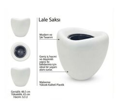 Omnipazar SO-LALE03 Lale Saksı Dekoratif Modern Plastik İç Kovalı 52 LT NO:3 Beyaz