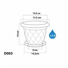 Omnipazar SO-D003 Damla Desen Tabaklı Saksı Takımı 1.5 Litre No:3