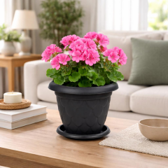 Omnipazar SO-D003 Damla Desen Tabaklı Saksı Takımı 1.5 Litre No:3 Antrasit (116)