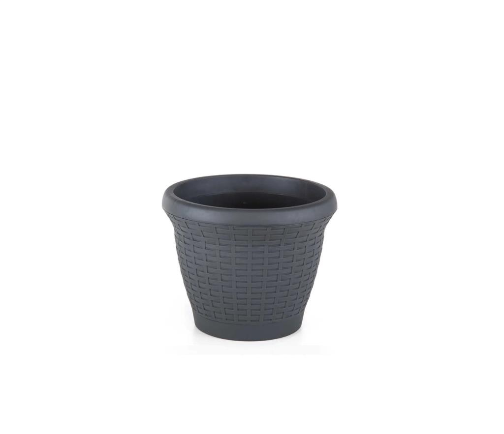 Omnipazar SO-HS01 Plastik Hasır Desenli Dekoratif Saksı 3.3 Litre No 1 Antrasit (116)