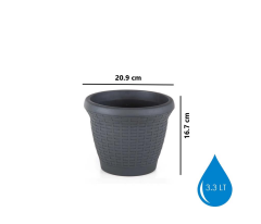 Omnipazar SO-HS01 Plastik Hasır Desenli Dekoratif Saksı 3.3 Litre No 1 Antrasit (116)