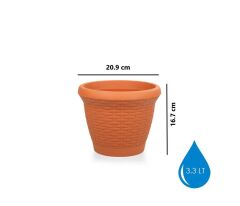 Omnipazar SO-HS01 Plastik Hasır Desenli Dekoratif Saksı 3.3 Litre No 1 Kiremit (108)