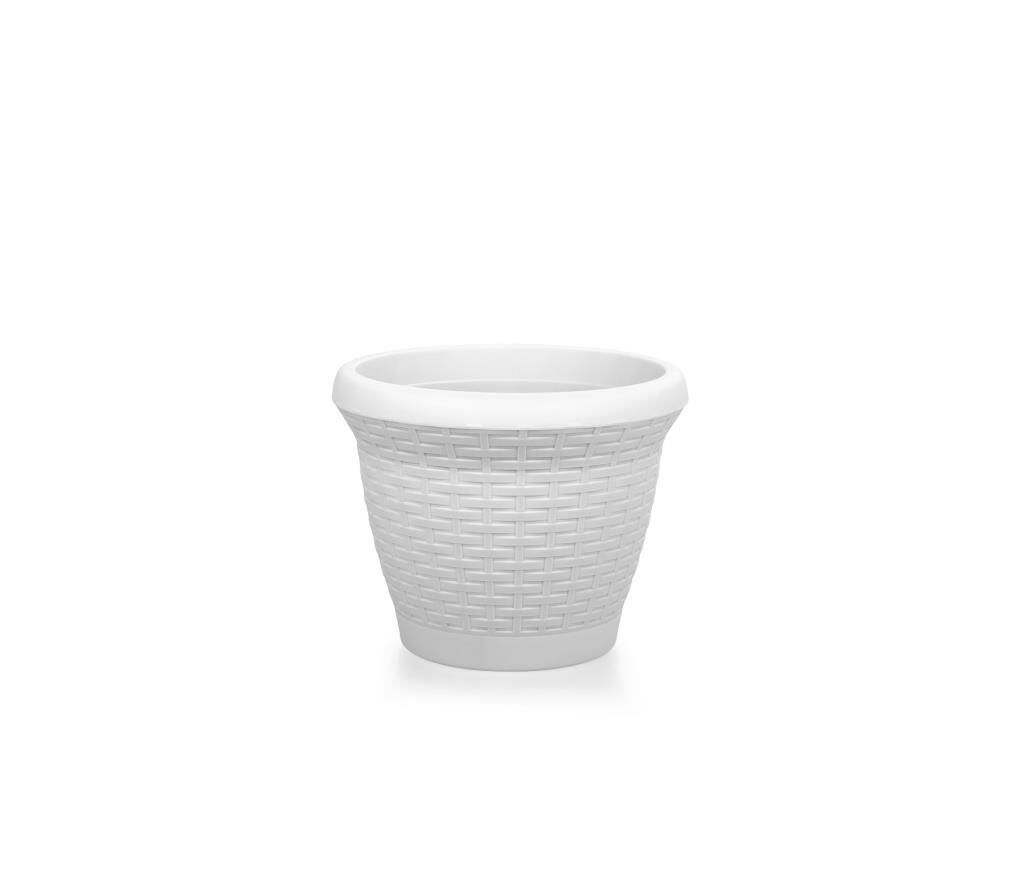 Omnipazar SO-HS01 Plastik Hasır Desenli Dekoratif Saksı 3.3 Litre No 1 Kirli Beyaz (113)