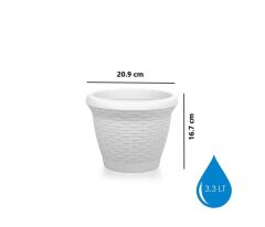 Omnipazar SO-HS01 Plastik Hasır Desenli Dekoratif Saksı 3.3 Litre No 1 Kirli Beyaz (113)