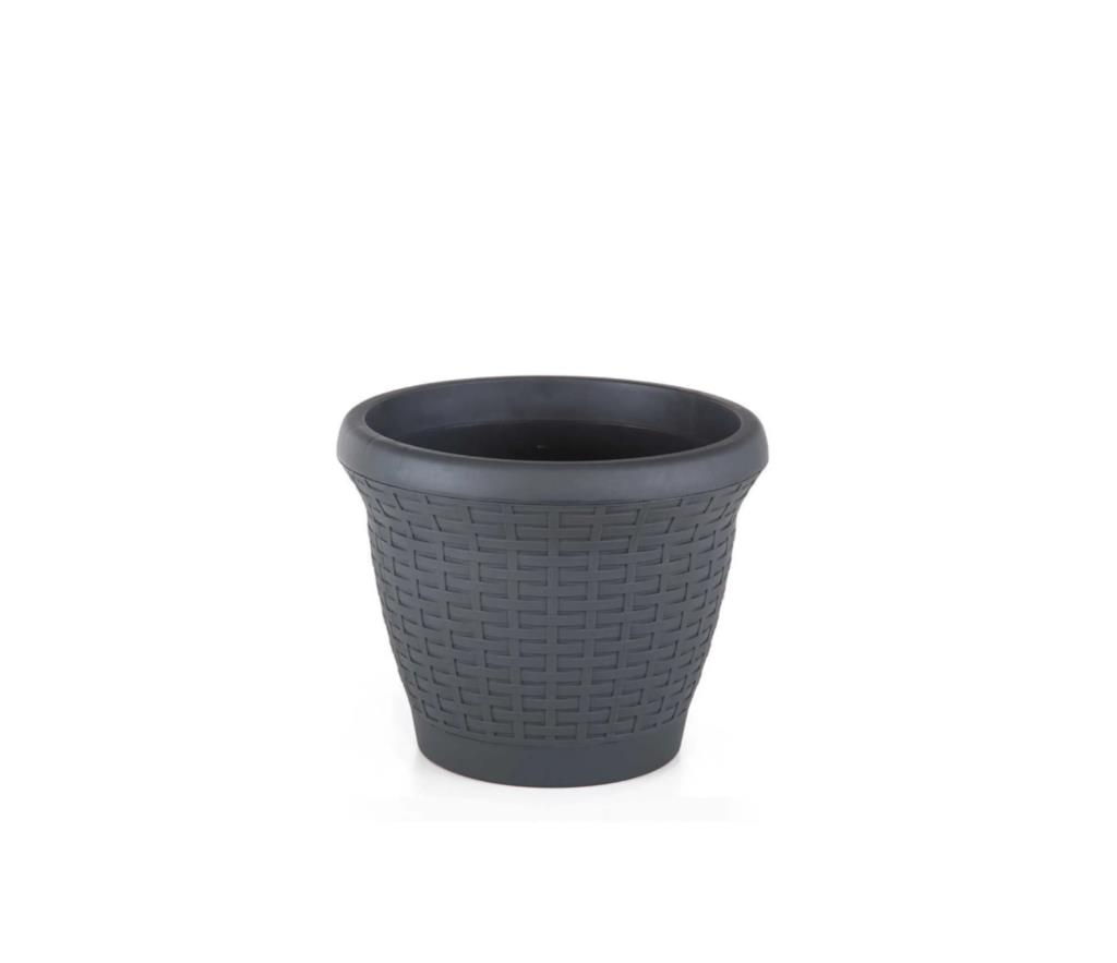 Omnipazar SO-HS02 Plastik Hasır Desenli Dekoratif Saksı 6 Litre No 2 Antrasit (116)