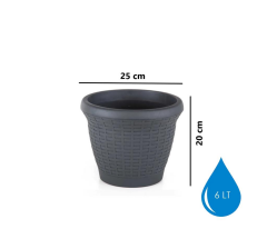 Omnipazar SO-HS02 Plastik Hasır Desenli Dekoratif Saksı 6 Litre No 2 Antrasit (116)
