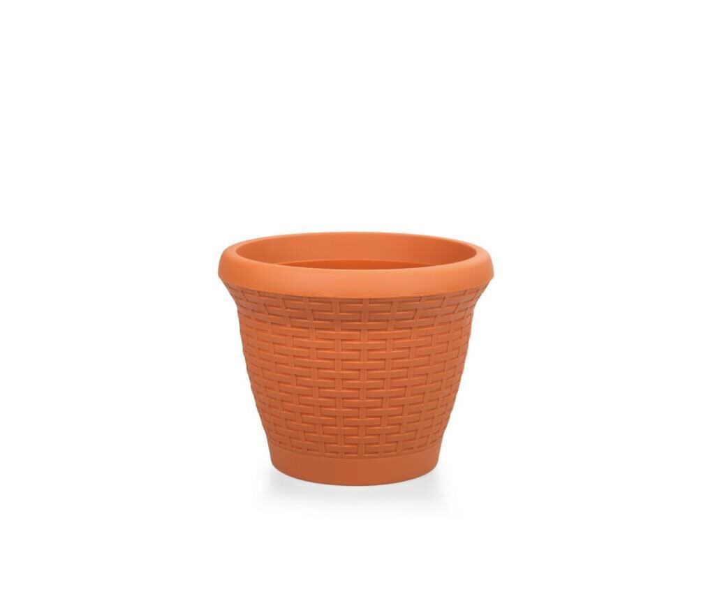 Omnipazar SO-HS02 Plastik Hasır Desenli Dekoratif Saksı 6 Litre No 2 Kiremit (108)