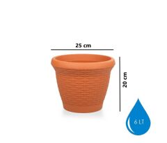Omnipazar SO-HS02 Plastik Hasır Desenli Dekoratif Saksı 6 Litre No 2 Kiremit (108)