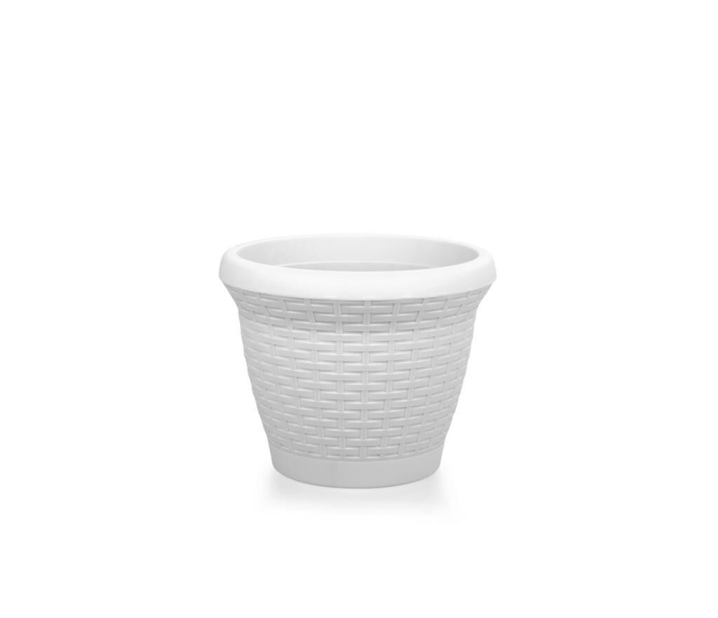 Omnipazar SO-HS02 Plastik Hasır Desenli Dekoratif Saksı 6 Litre No 2 Kirli Beyaz (113)