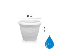 Omnipazar SO-HS02 Plastik Hasır Desenli Dekoratif Saksı 6 Litre No 2 Kirli Beyaz (113)