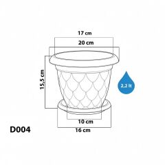 SO-D004 6 Adet Damla Desen Tabaklı Saksı Takımı No:4 2.2 Litre Kiremit