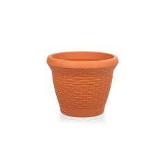 Omnipazar SO-HS03 Plastik Hasır Desenli Dekoratif Saksı 10 Litre No 3 Kiremit (108)