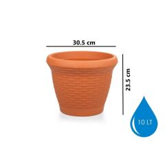 Omnipazar SO-HS03 Plastik Hasır Desenli Dekoratif Saksı 10 Litre No 3 Kiremit (108)