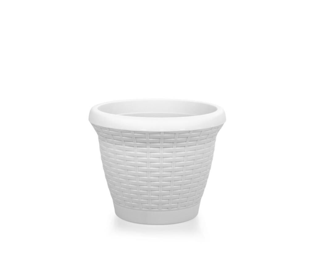 Omnipazar SO-HS03 Plastik Hasır Desenli Dekoratif Saksı 10 Litre No 3 Kirli Beyaz (113)