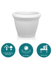Omnipazar SO-HS03 Plastik Hasır Desenli Dekoratif Saksı 10 Litre No 3 Kirli Beyaz (113)