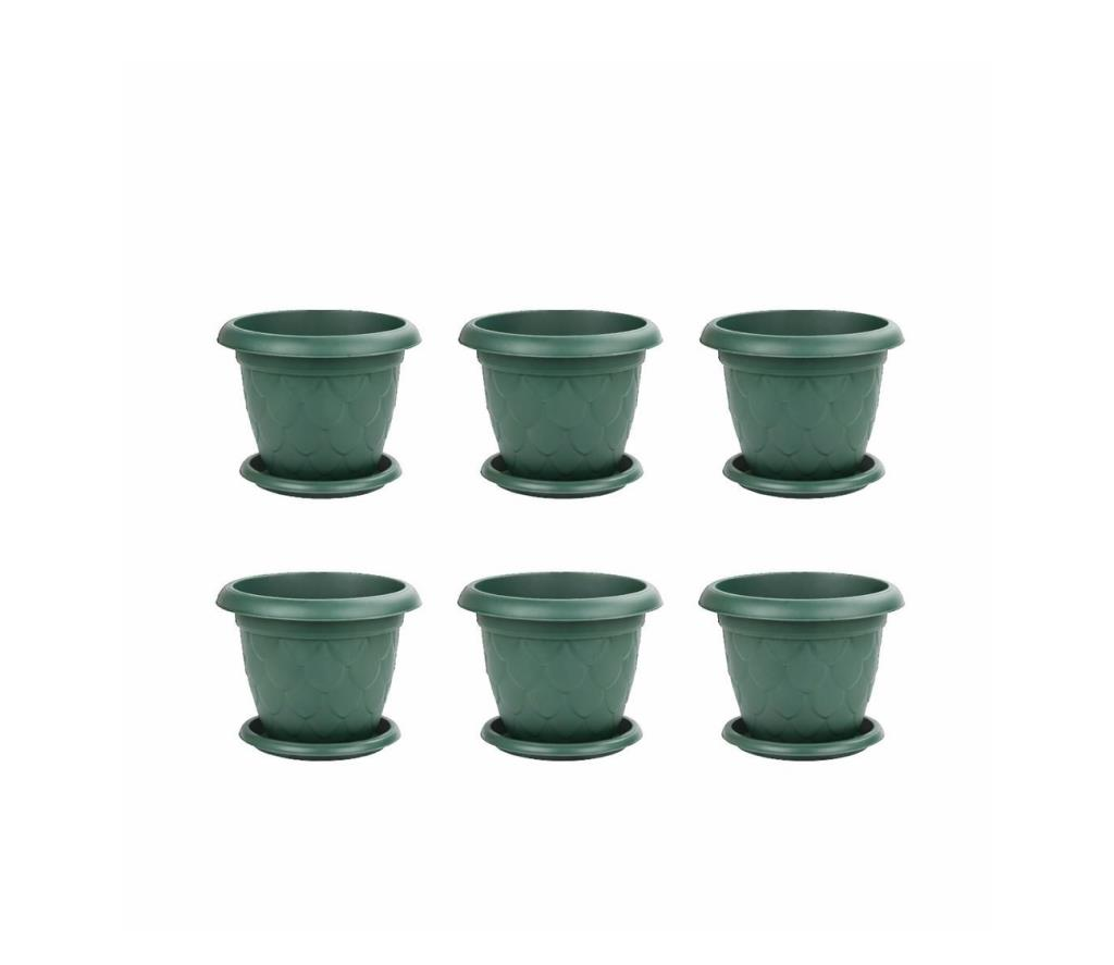 SO-D005 Damla Desen Tabaklı Saksı Takımı 3.4 Litre No:5 Yeşil 6 Adet