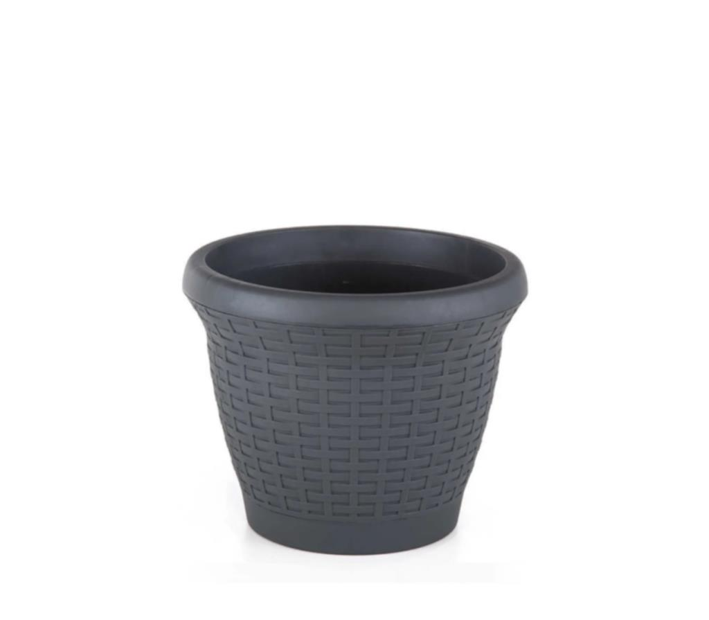 Omnipazar SO-HS04 Plastik Hasır Desenli Dekoratif Saksı 15 Litre No 4 Antrasit (116)