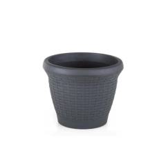 Omnipazar SO-HS04 Plastik Hasır Desenli Dekoratif Saksı 15 Litre No 4 Antrasit (116)