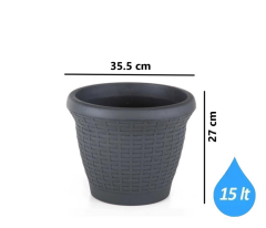 Omnipazar SO-HS04 Plastik Hasır Desenli Dekoratif Saksı 15 Litre No 4 Antrasit (116)
