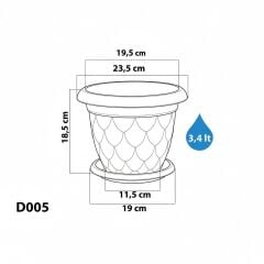 SO-D005 Damla Desen Tabaklı Saksı Takımı 3.4 Litre No:5 Kiremit 6 Adet