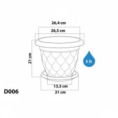 Omnipazar SO-D006 Damla Desen Tabaklı Saksı Takımı 5 Litre No:6