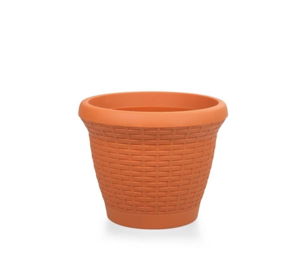 Omnipazar SO-HS04 Plastik Hasır Desenli Dekoratif Saksı 15 Litre No 4 Kiremit (108)