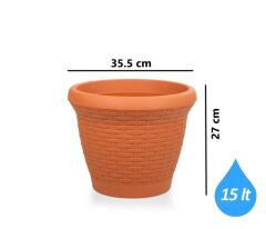 Omnipazar SO-HS04 Plastik Hasır Desenli Dekoratif Saksı 15 Litre No 4 Kiremit (108)