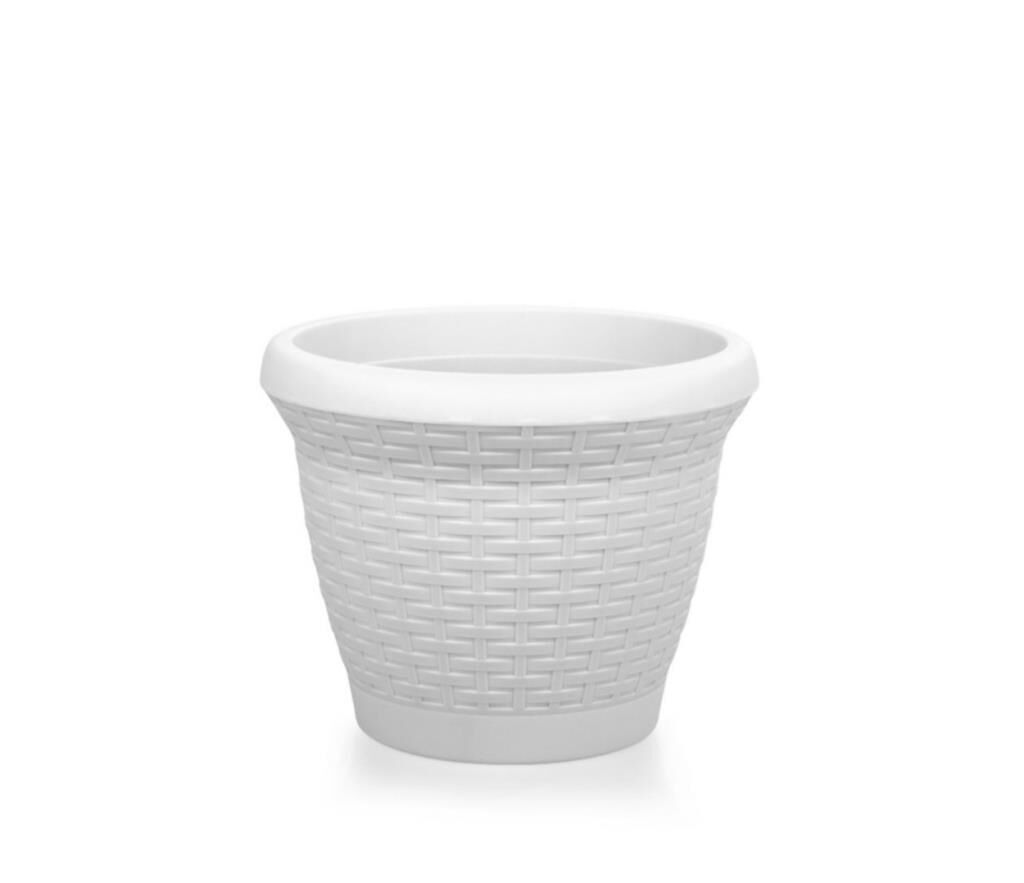 Omnipazar SO-HS04 Plastik Hasır Desenli Dekoratif Saksı 15 Litre No 4 Kirli Beyaz (113)