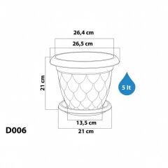 Omnipazar SO-D006 Damla Desen Tabaklı Saksı Takımı 5 Litre No:6 Antrasit (116)