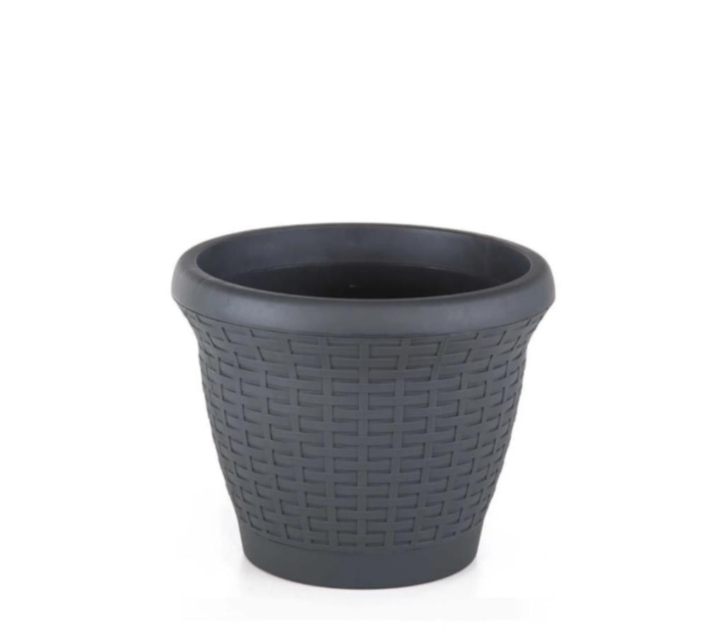 Omnipazar SO-HS05 Plastik Hasır Desenli Dekoratif Saksı 25 Litre No 5 Antrasit (116)
