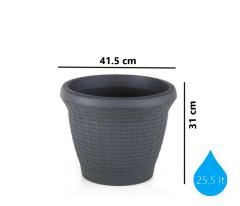 Omnipazar SO-HS05 Plastik Hasır Desenli Dekoratif Saksı 25 Litre No 5 Antrasit (116)